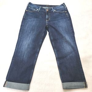 Silver Jeans Womens W32 x L22 Avery Capri Mid Rise Super Stretch Dark Wash Blue